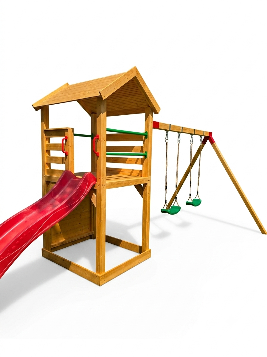 Spielplatz Häuschen für Kinder 2x Schaukel Rutsche Kletterwand