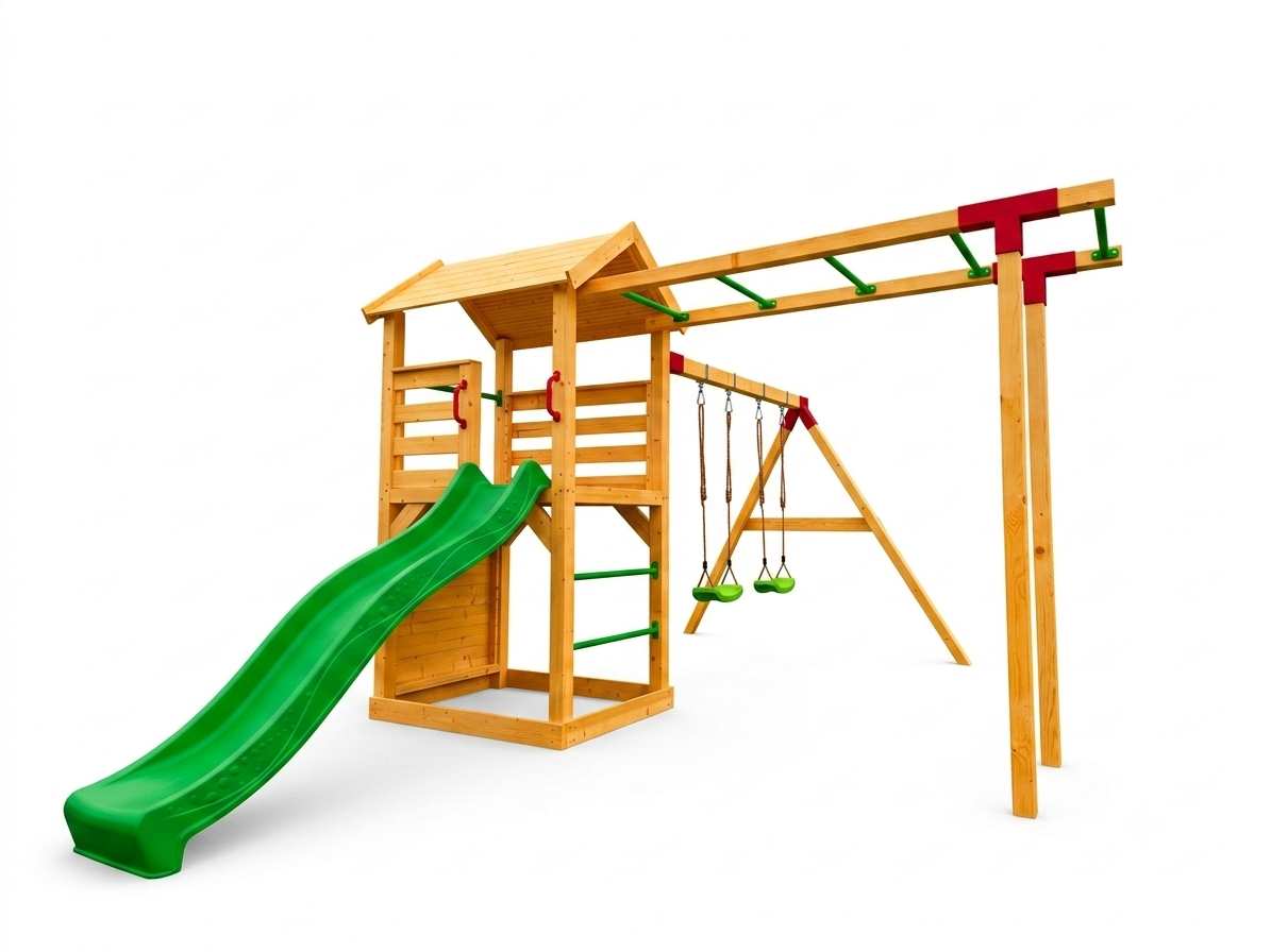 Playground House 2x Swing Slide Climbing Wall Monkey Bars
